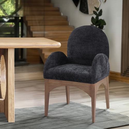 Waldorf Chenille Fabric Upholstered Dining Arm Chair in Black
