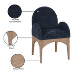Waldorf Chenille Fabric Upholstered Dining Arm Chair in Navy