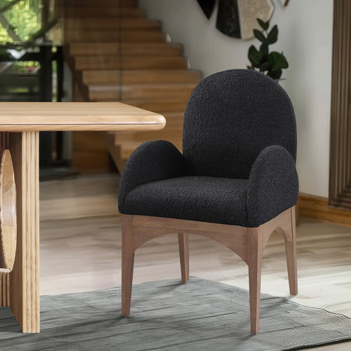 Waldorf Boucle Fabric Upholstered Dining Arm Chair in Black