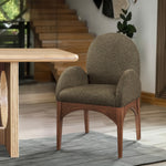 Waldorf Boucle Fabric Upholstered Dining Arm Chair in Olive