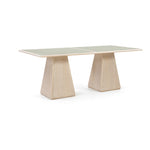 Atrium 78" Glass And Cane Top With Solid Wood Base Dining Table in Natural