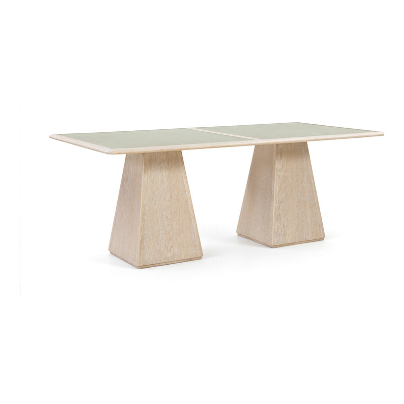 Atrium 78" Glass And Cane Top With Solid Wood Base Dining Table in Natural