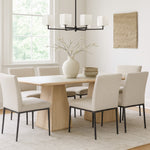 Atrium 78" Glass And Cane Top With Solid Wood Base Dining Table in Natural