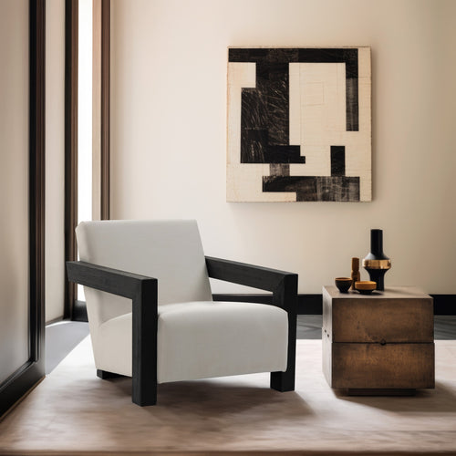 Ward Linen Textured Fabric Upholstered Accent Chair in Cream