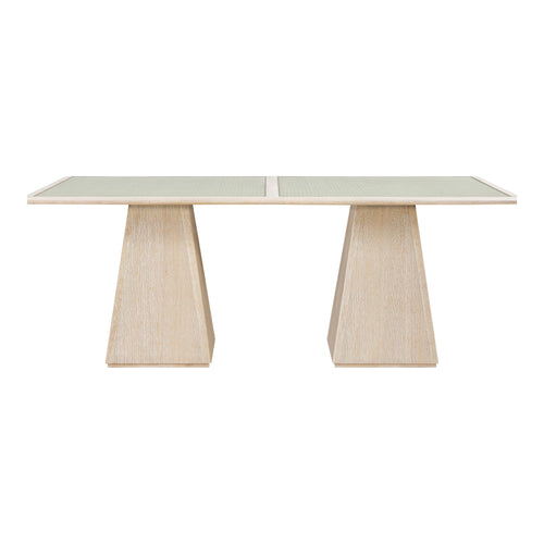 Atrium 78" Glass And Cane Top With Solid Wood Base Dining Table in Natural