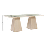 Atrium 78" Glass And Cane Top With Solid Wood Base Dining Table in Natural
