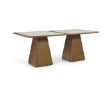 Atrium 78" Glass And Cane Top With Solid Wood Base Dining Table in Brown
