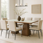 Atrium 78" Glass And Cane Top With Solid Wood Base Dining Table in Brown
