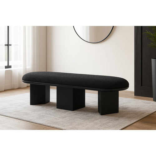 Wilshire Boucle Fabric Upholstered Bench in Black