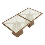 Atrium 78" Glass And Cane Top With Solid Wood Base Dining Table in Brown