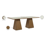 Atrium 78" Glass And Cane Top With Solid Wood Base Dining Table in Brown
