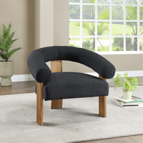 Winston Boucle Fabric Upholstered Accent Chair in Black
