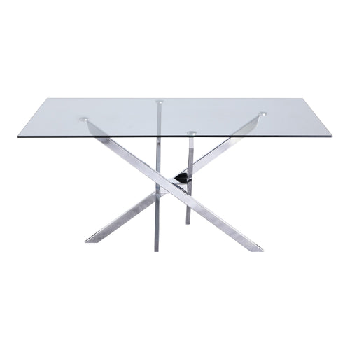 Xander 60" Glass Top And Steel Base Dining Table in Chrome