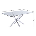 Xander 60" Glass Top And Steel Base Dining Table in Chrome