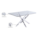 Xander 60" Glass Top And Steel Base Dining Table in Chrome