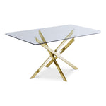 Xander 60" Glass Top And Steel Base Dining Table in Gold