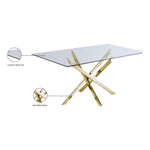Xander 60" Glass Top And Steel Base Dining Table in Gold