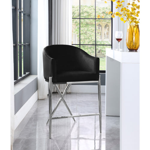 Xavier Velvet Upholstered Counter Stool in Black
