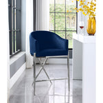 Xavier Velvet Upholstered Counter Stool in Navy