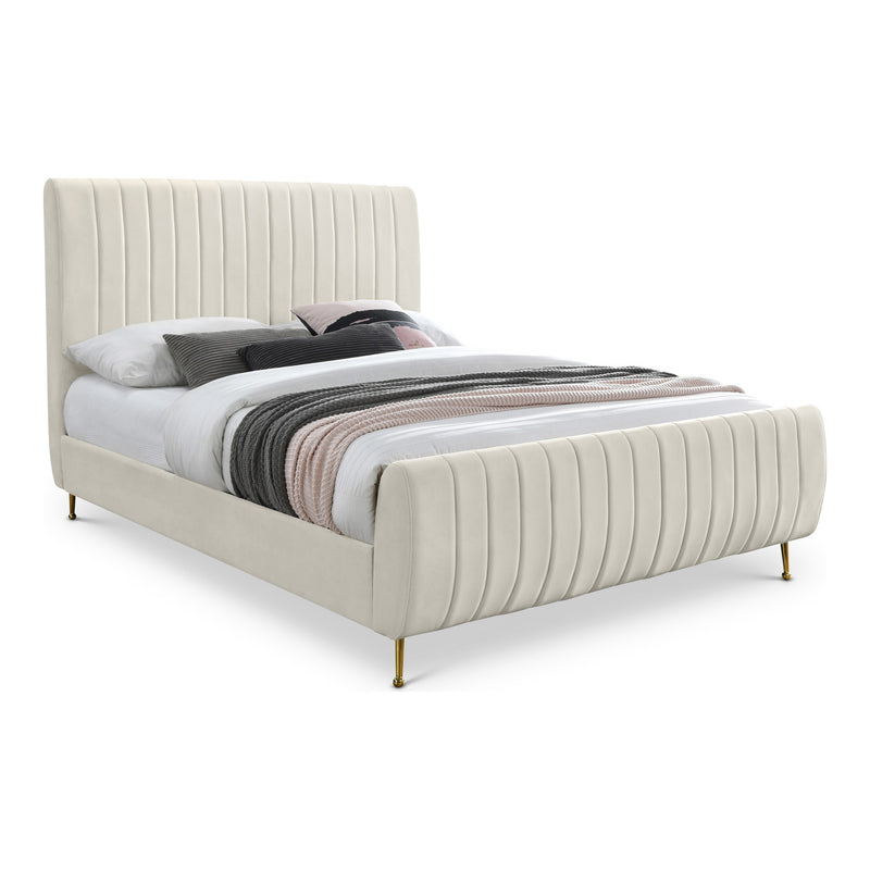 Zara Velvet Upholstered King Bed (3 Boxes) in Cream