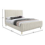 Zara Velvet Upholstered King Bed (3 Boxes) in Cream