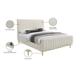 Zara Velvet Upholstered King Bed (3 Boxes) in Cream