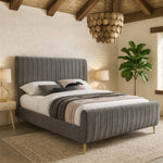 Zara Velvet Upholstered King Bed (3 Boxes) in Grey