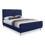 Zara Velvet Upholstered King Bed (3 Boxes) in Navy