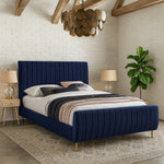 Zara Velvet Upholstered King Bed (3 Boxes) in Navy