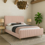 Zara Velvet Upholstered King Bed (3 Boxes) in Pink