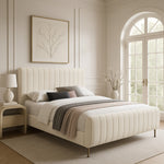 Zara Velvet Upholstered Queen Bed (3 Boxes) in Cream