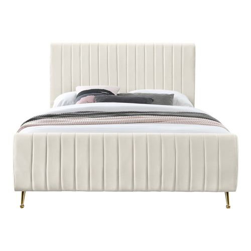 Zara Velvet Upholstered Queen Bed (3 Boxes) in Cream