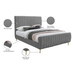 Zara Velvet Upholstered Queen Bed (3 Boxes) in Grey