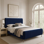 Zara Velvet Upholstered Queen Bed (3 Boxes) in Navy