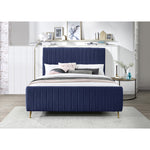 Zara Velvet Upholstered Queen Bed (3 Boxes) in Navy