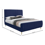 Zara Velvet Upholstered Queen Bed (3 Boxes) in Navy