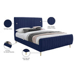 Zara Velvet Upholstered Queen Bed (3 Boxes) in Navy