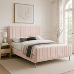 Zara Velvet Upholstered Queen Bed (3 Boxes) in Pink