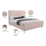 Zara Velvet Upholstered Queen Bed (3 Boxes) in Pink