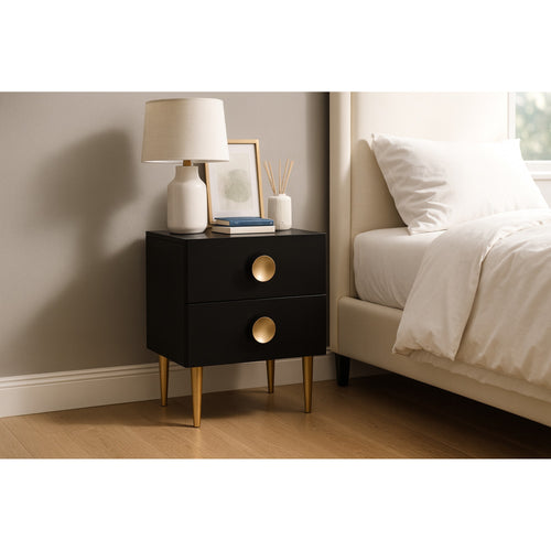 Zayne Wood Veneer Nightstand in Black