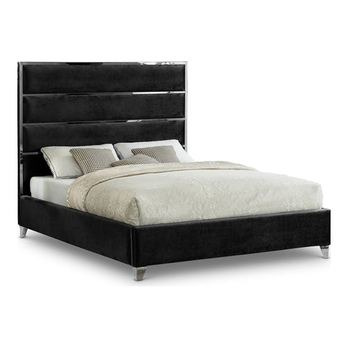 Zuma Velvet Upholstered King Bed in Black