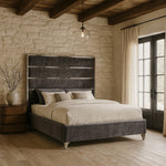 Zuma Velvet Upholstered King Bed in Grey