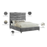 Zuma Velvet Upholstered King Bed in Grey
