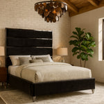 Zuma Velvet Upholstered Queen Bed in Black