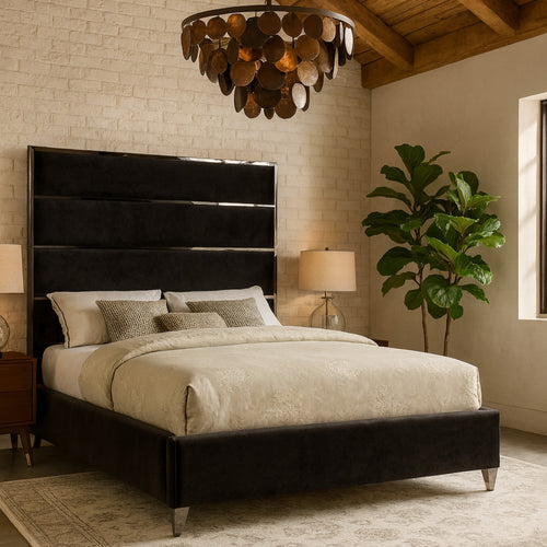 Zuma Velvet Upholstered Queen Bed in Black