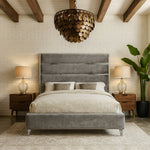 Zuma Velvet Upholstered Queen Bed in Grey