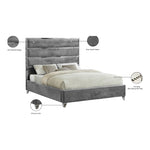 Zuma Velvet Upholstered Queen Bed in Grey