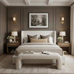 Aurin Linen Textured Fabric Upholstered King Bed in Cream