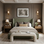 Aurin Linen Textured Fabric Upholstered King Bed in Olive Green