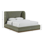 Aurin Linen Textured Fabric Upholstered King Bed in Olive Green